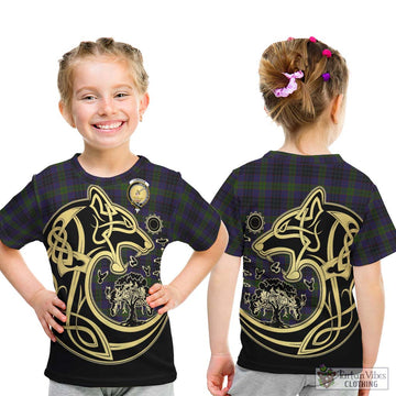 Lumsden Hunting Tartan Kid T-Shirt with Family Crest Celtic Wolf Style