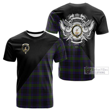 Lumsden Hunting Tartan Cotton T-shirt with Family Crest and Military Logo Style