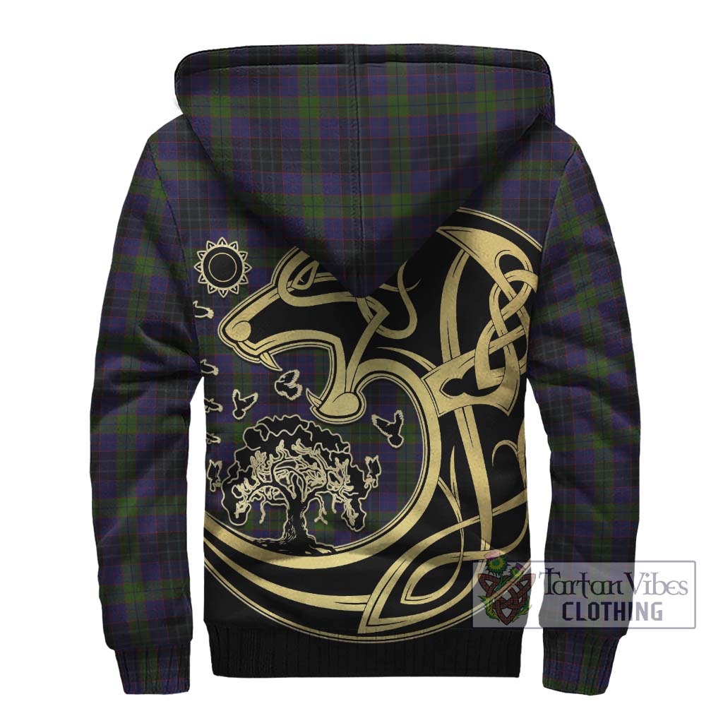 Tartan Vibes Clothing Lumsden Hunting Tartan Sherpa Hoodie with Family Crest Celtic Wolf Style