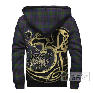 Lumsden Hunting Tartan Sherpa Hoodie with Family Crest Celtic Wolf Style