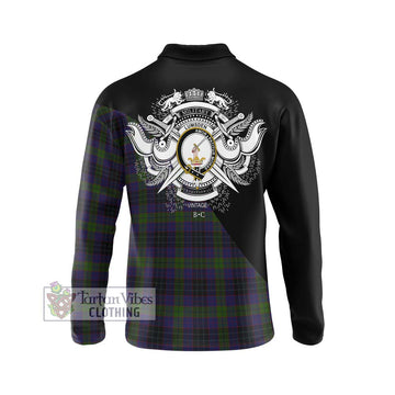 Lumsden Hunting Tartan Long Sleeve Polo Shirt with Family Crest and Military Logo Style