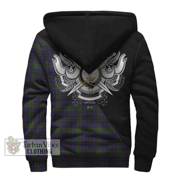 Lumsden Hunting Tartan Sherpa Hoodie with Family Crest and Military Logo Style