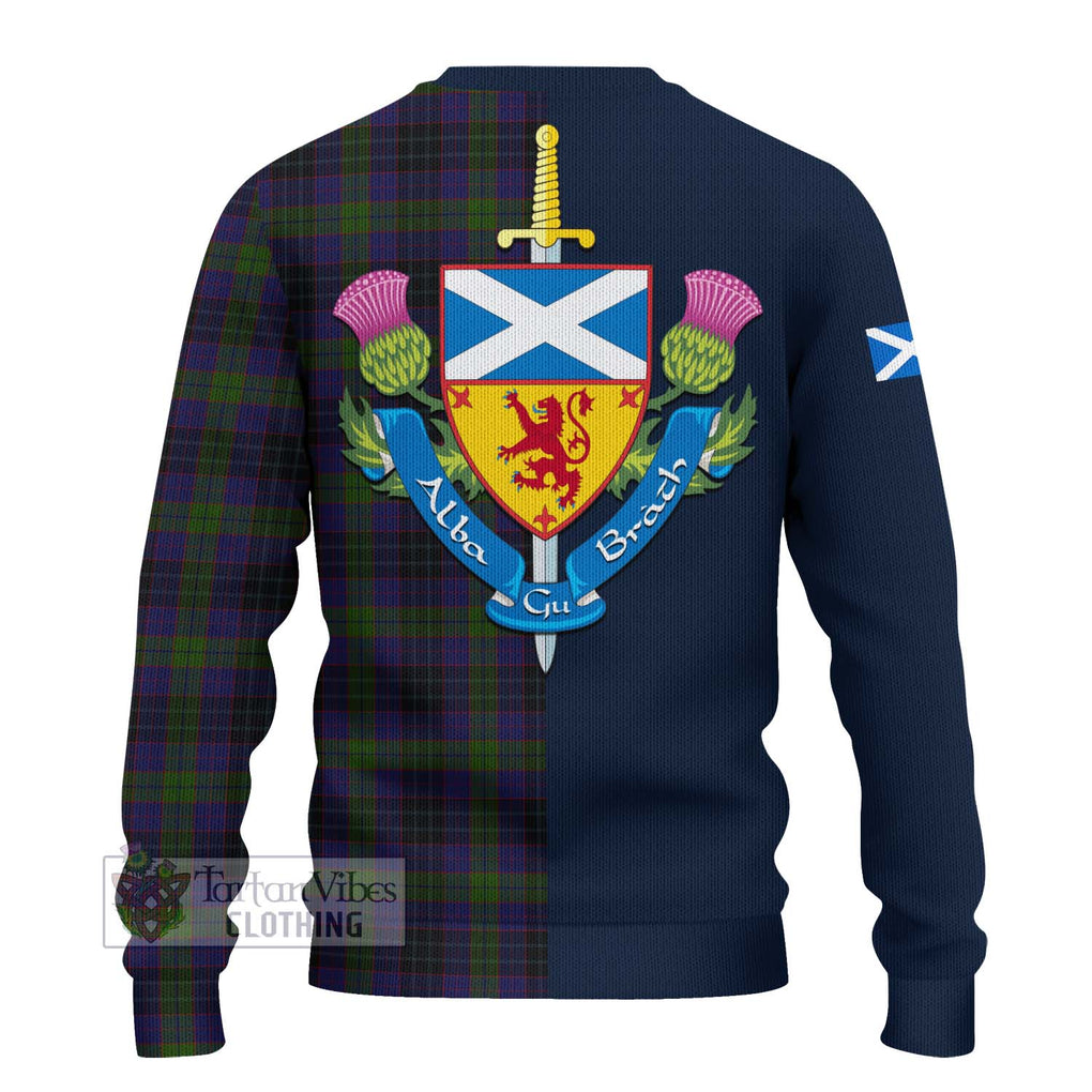 Tartan Vibes Clothing Lumsden Hunting Tartan Knitted Sweater with Scottish Lion Royal Arm Half Style