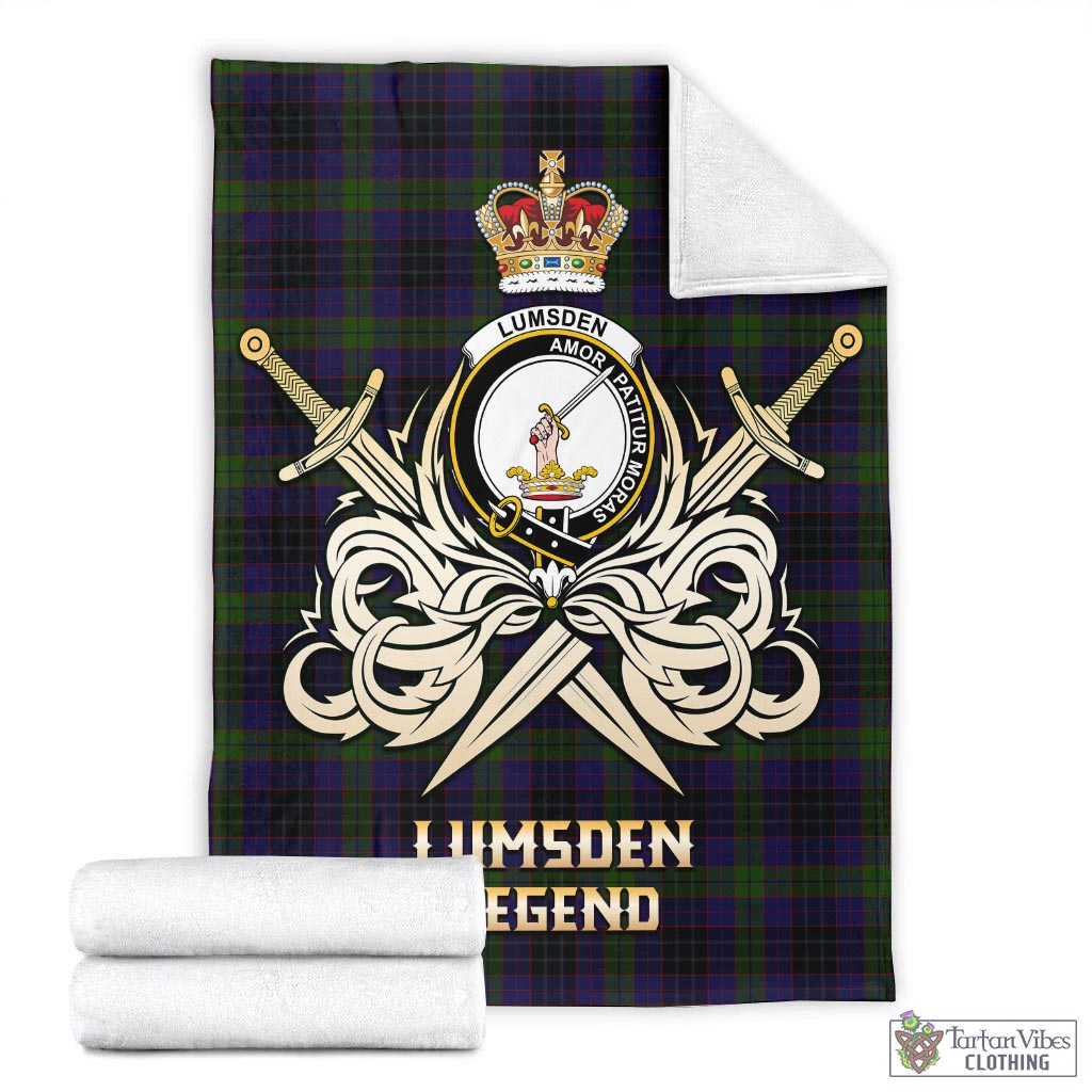 Tartan Vibes Clothing Lumsden Hunting Tartan Blanket with Clan Crest and the Golden Sword of Courageous Legacy