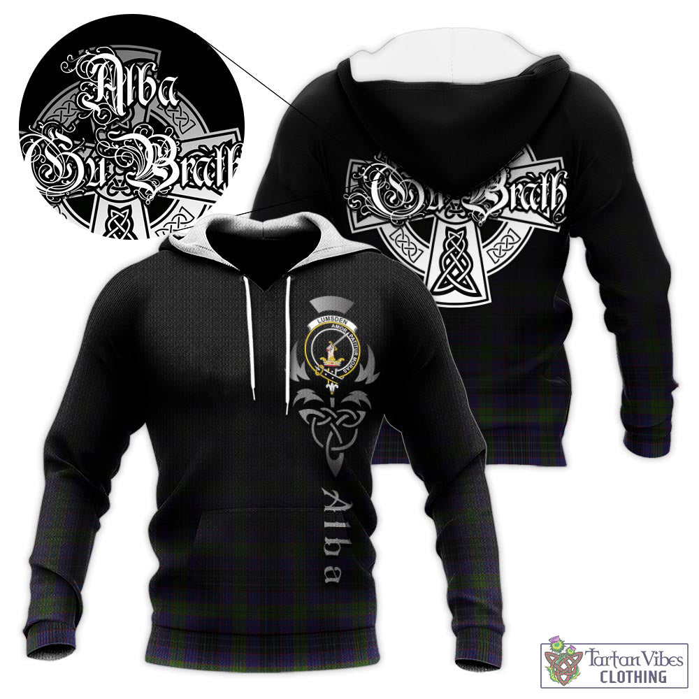 Tartan Vibes Clothing Lumsden Hunting Tartan Knitted Hoodie Featuring Alba Gu Brath Family Crest Celtic Inspired