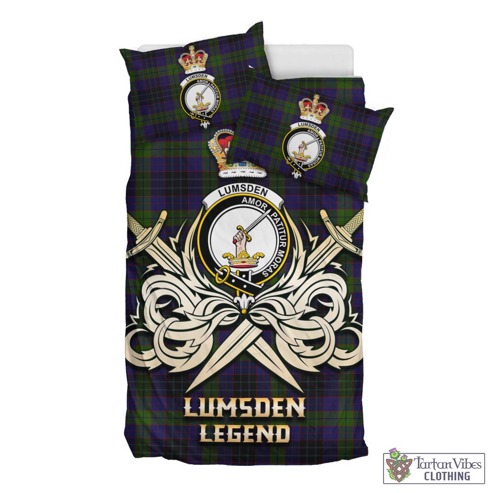 Tartan Vibes Clothing Lumsden Hunting Tartan Bedding Set with Clan Crest and the Golden Sword of Courageous Legacy