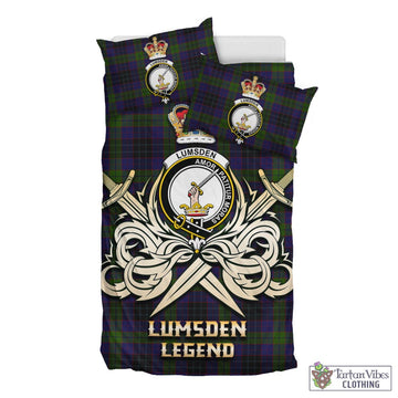 Lumsden Hunting Tartan Bedding Set with Clan Crest and the Golden Sword of Courageous Legacy