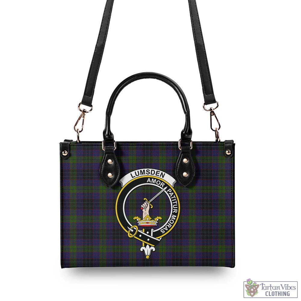 Tartan Vibes Clothing Lumsden Hunting Tartan Luxury Leather Handbags with Family Crest