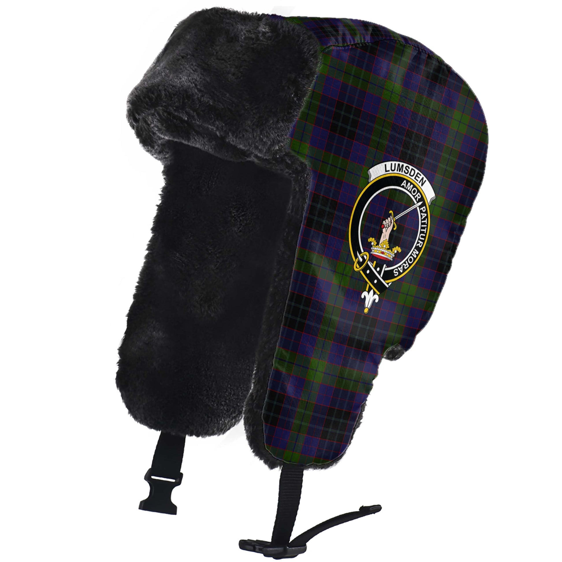 Lumsden Hunting Tartan Winter Trapper Hat with Family Crest - Tartanvibesclothing