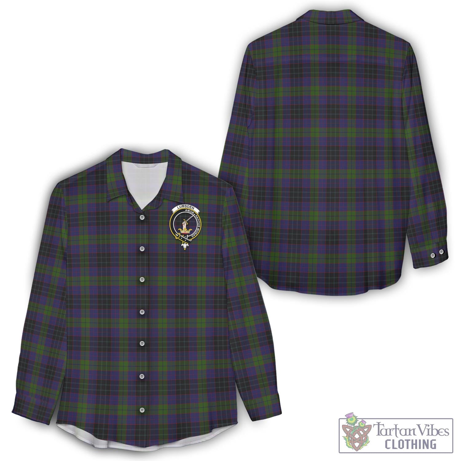 Tartan Vibes Clothing Lumsden Hunting Tartan Womens Casual Shirt with Family Crest