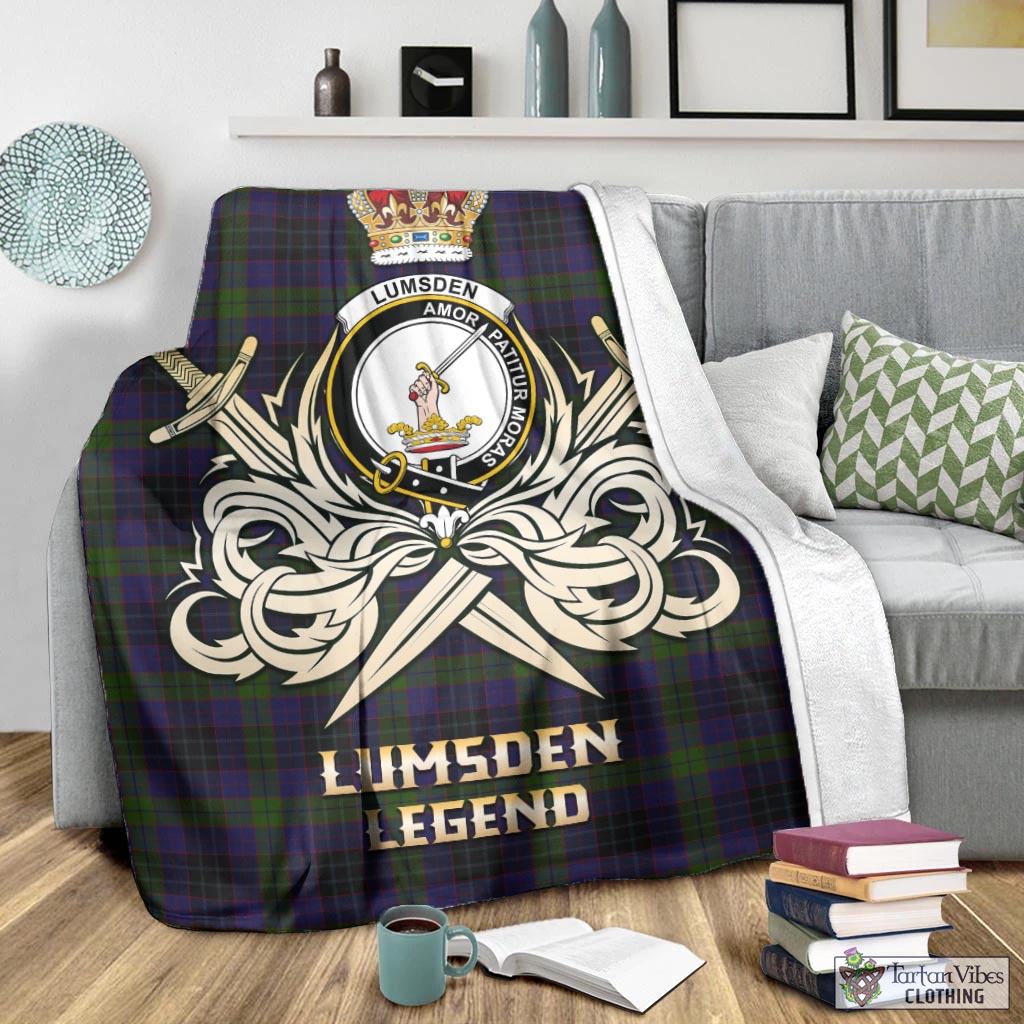 Tartan Vibes Clothing Lumsden Hunting Tartan Blanket with Clan Crest and the Golden Sword of Courageous Legacy