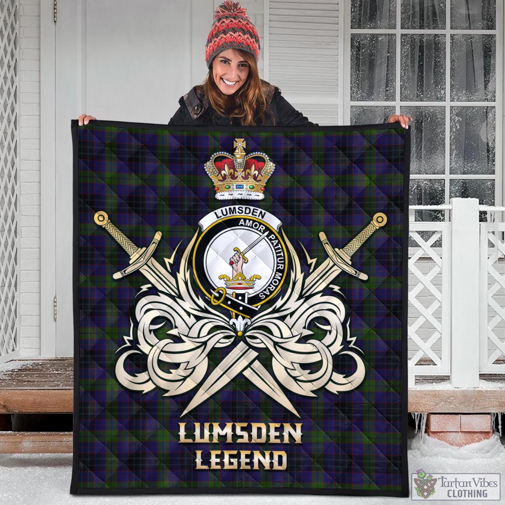 Tartan Vibes Clothing Lumsden Hunting Tartan Quilt with Clan Crest and the Golden Sword of Courageous Legacy