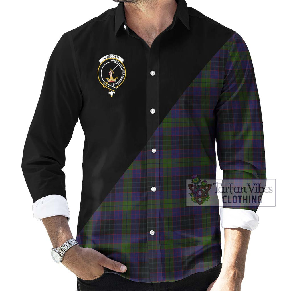 Lumsden Hunting Tartan Long Sleeve Button Shirt with Family Crest and Military Logo Style - Tartanvibesclothing Shop