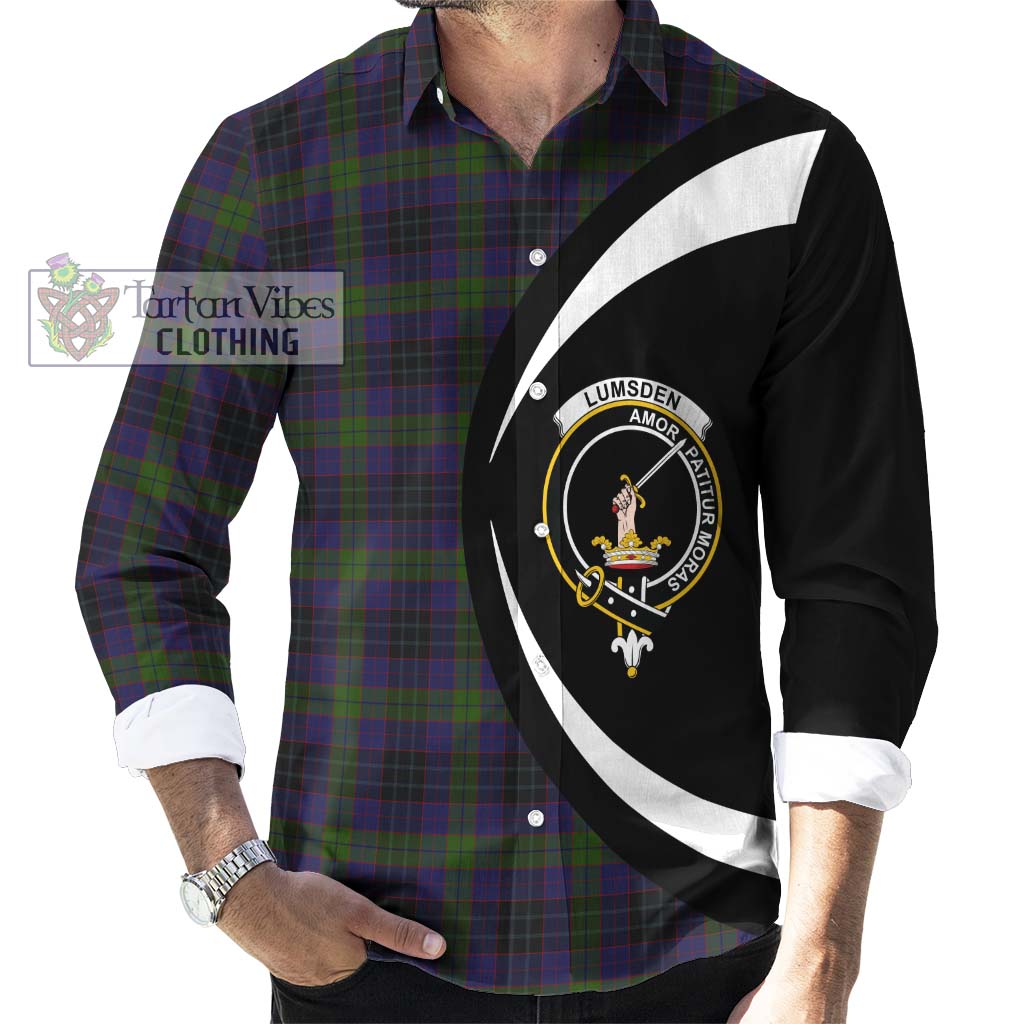 Lumsden Hunting Tartan Long Sleeve Button Up with Family Crest Circle Style - Tartan Vibes Clothing