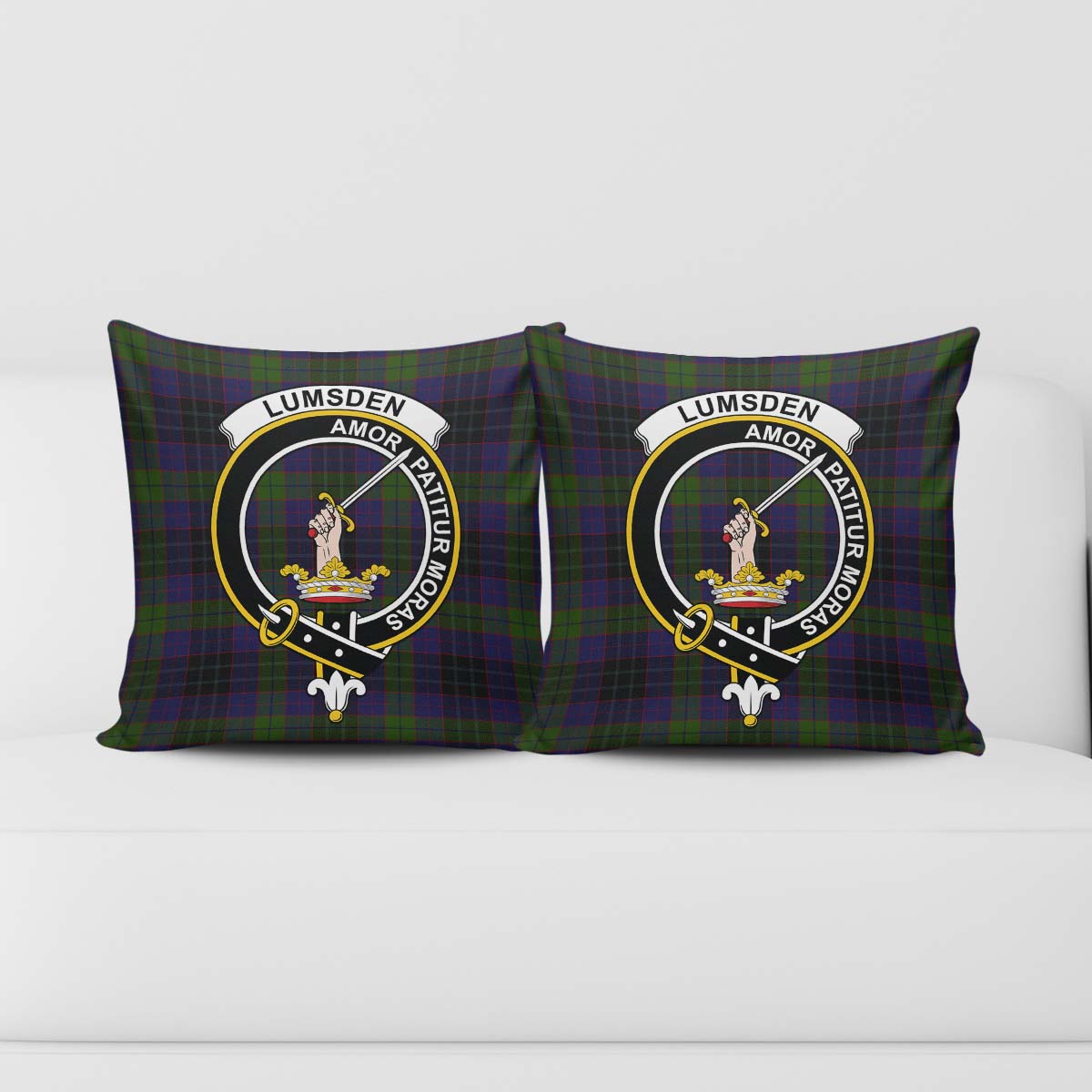 Lumsden Hunting Tartan Pillow Cover with Family Crest - Tartanvibesclothing