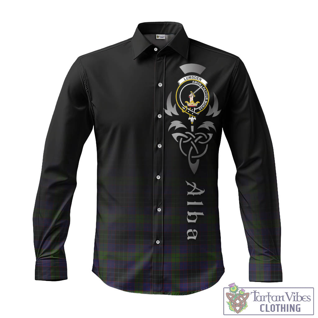 Tartan Vibes Clothing Lumsden Hunting Tartan Long Sleeve Button Up Featuring Alba Gu Brath Family Crest Celtic Inspired