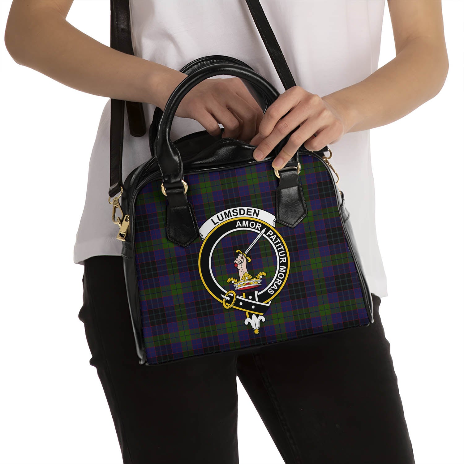 Lumsden Hunting Tartan Shoulder Handbags with Family Crest - Tartanvibesclothing