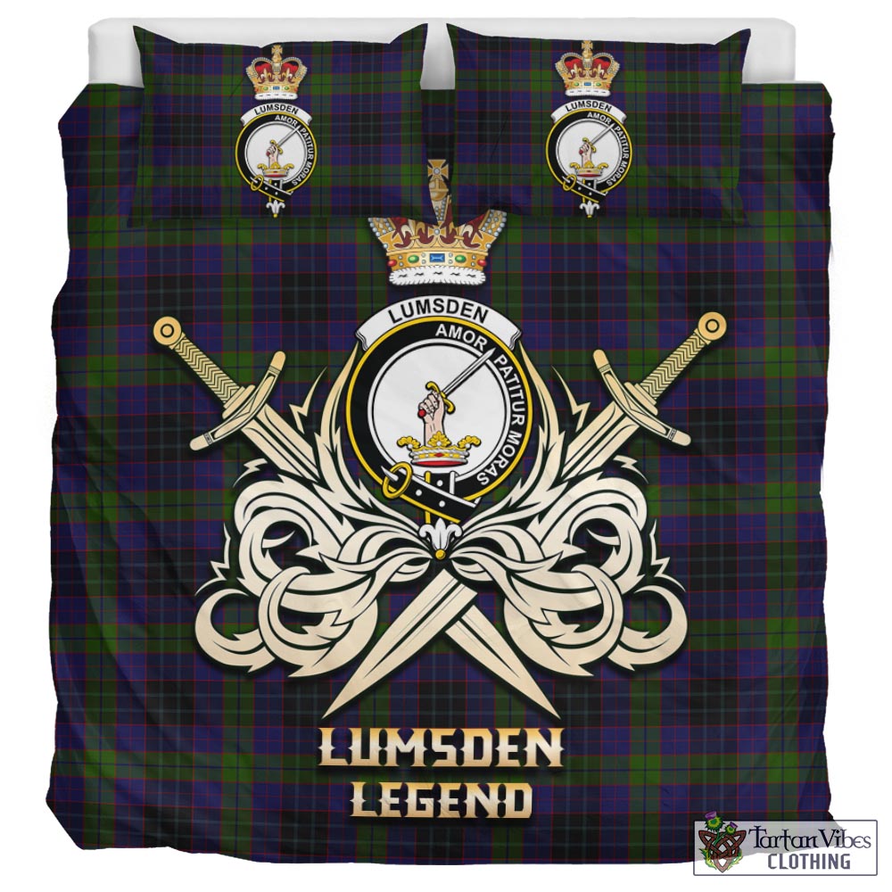 Tartan Vibes Clothing Lumsden Hunting Tartan Bedding Set with Clan Crest and the Golden Sword of Courageous Legacy