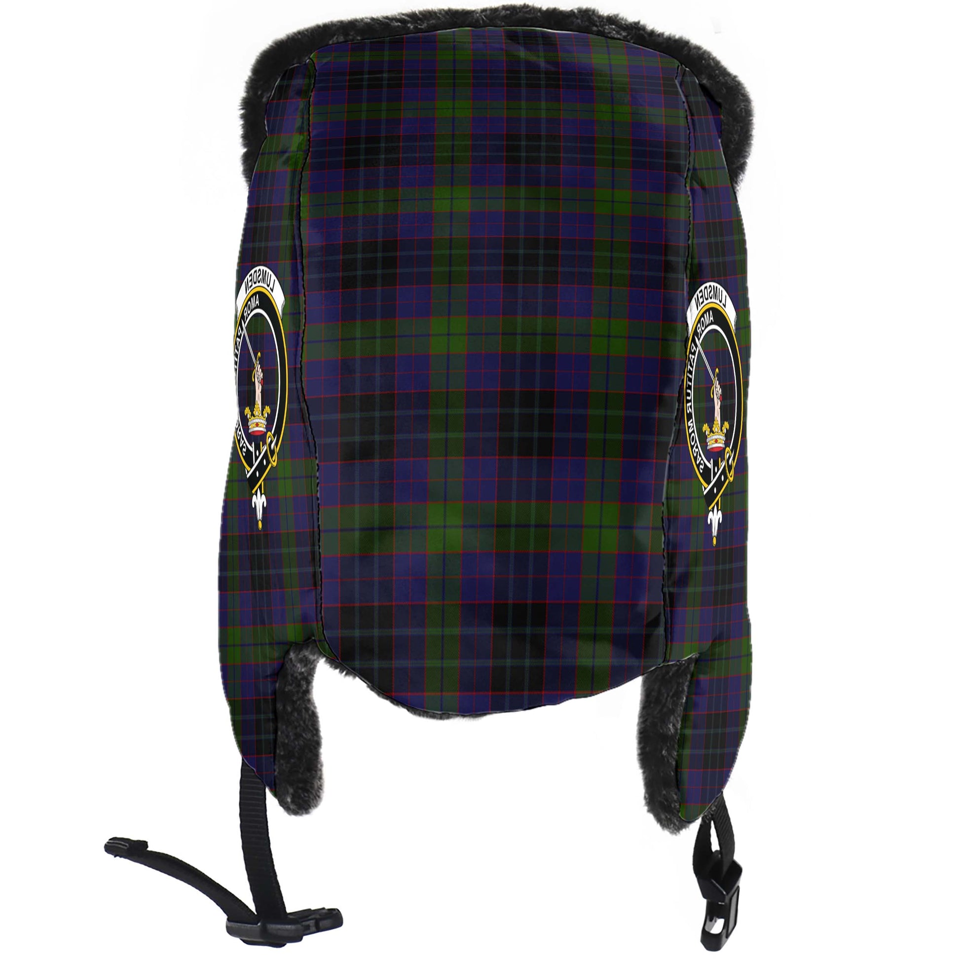 Lumsden Hunting Tartan Winter Trapper Hat with Family Crest - Tartanvibesclothing