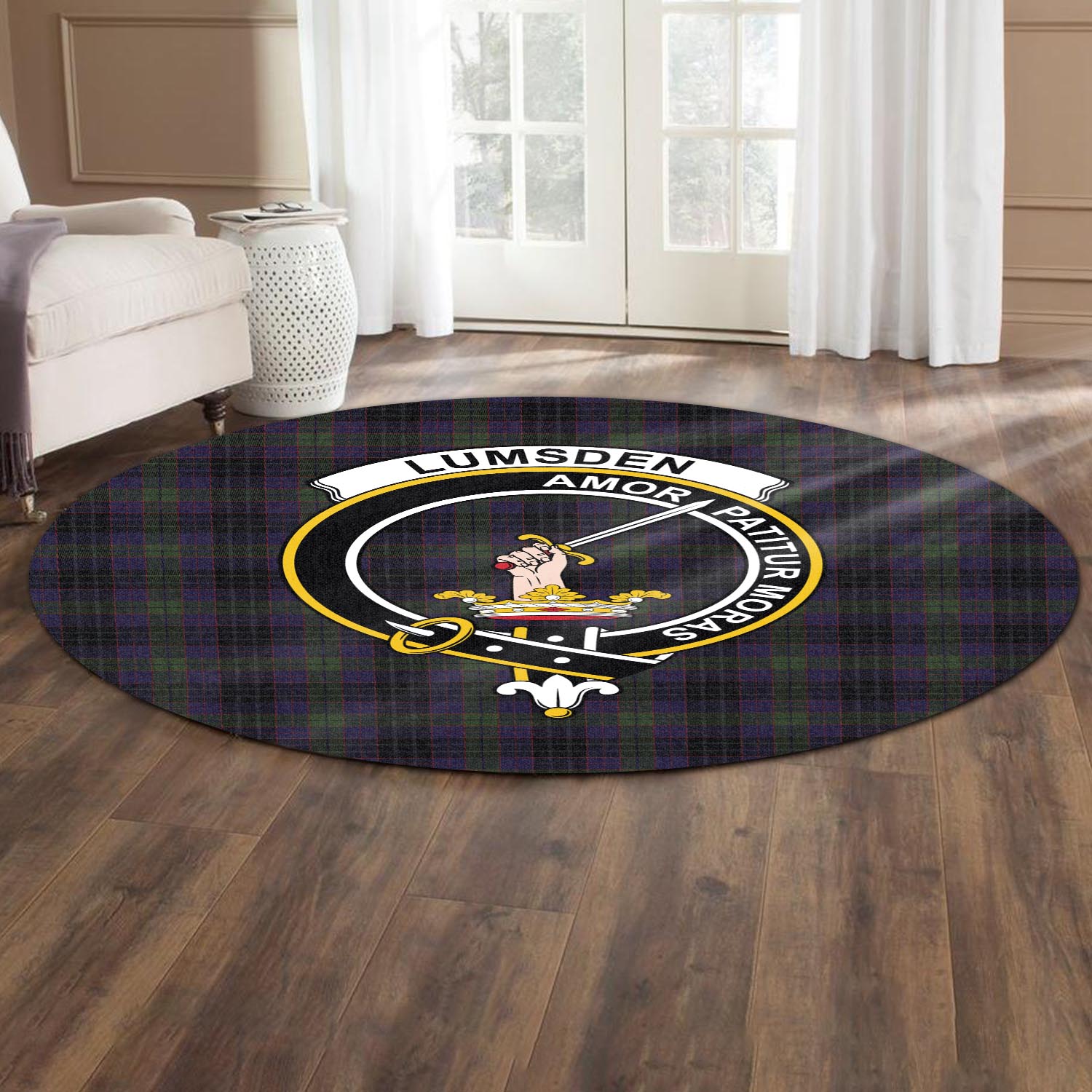 lumsden-hunting-tartan-round-rug-with-family-crest