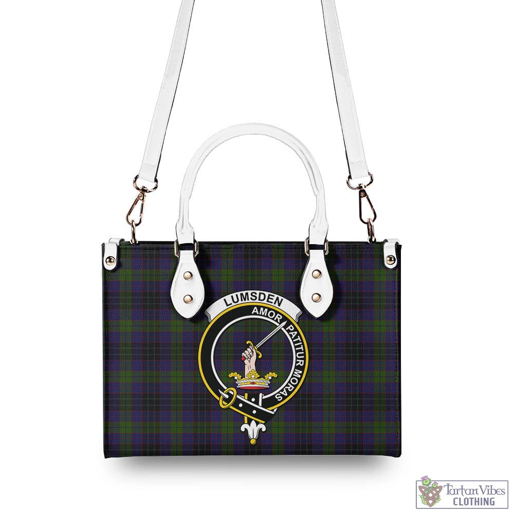 Tartan Vibes Clothing Lumsden Hunting Tartan Luxury Leather Handbags with Family Crest