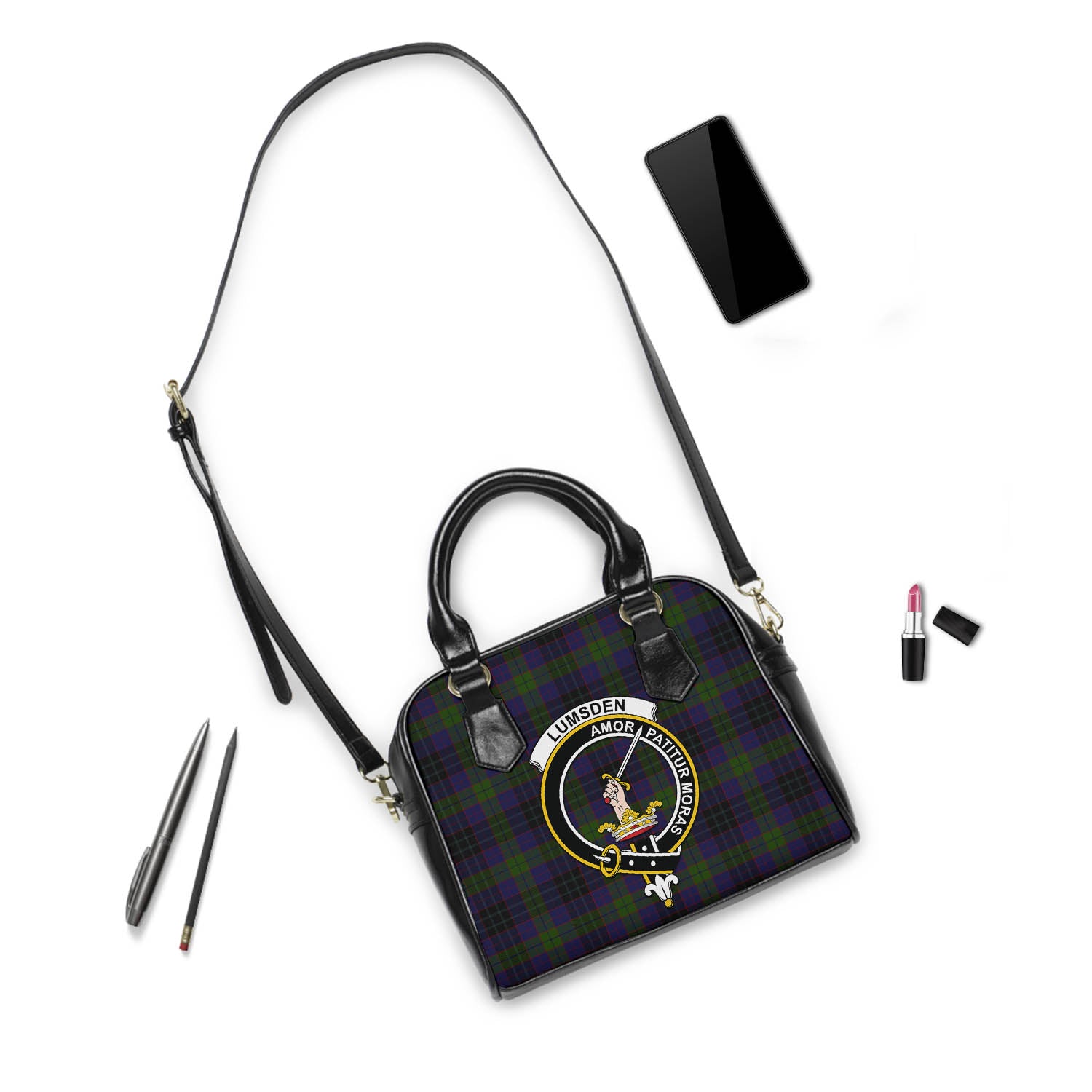 Lumsden Hunting Tartan Shoulder Handbags with Family Crest - Tartanvibesclothing