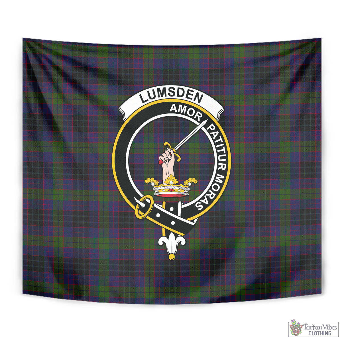 Tartan Vibes Clothing Lumsden Hunting Tartan Tapestry Wall Hanging and Home Decor for Room with Family Crest