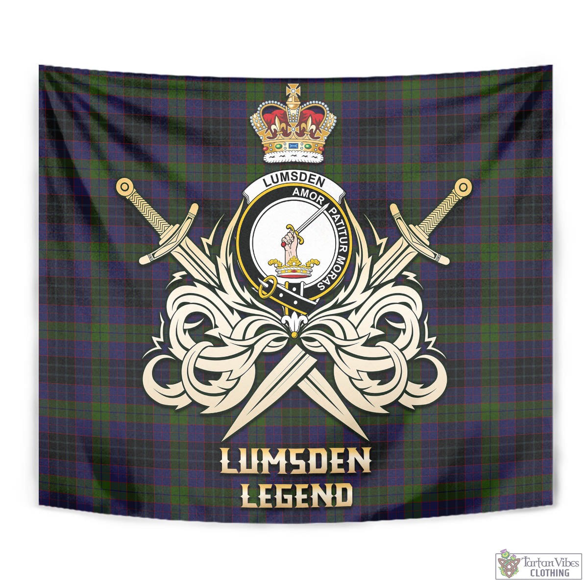 Tartan Vibes Clothing Lumsden Hunting Tartan Tapestry with Clan Crest and the Golden Sword of Courageous Legacy