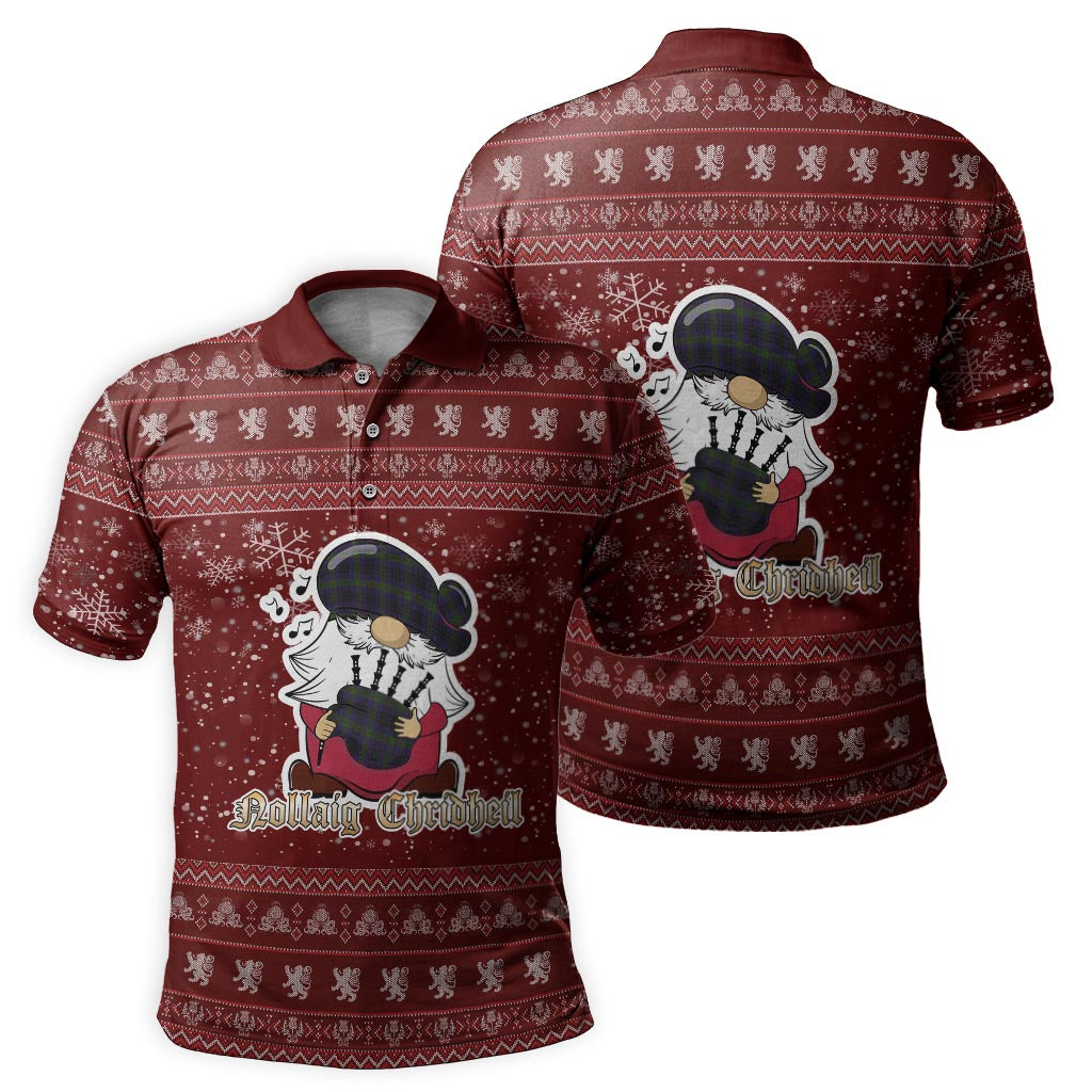 Lumsden Hunting Clan Christmas Family Polo Shirt with Funny Gnome Playing Bagpipes - Tartanvibesclothing