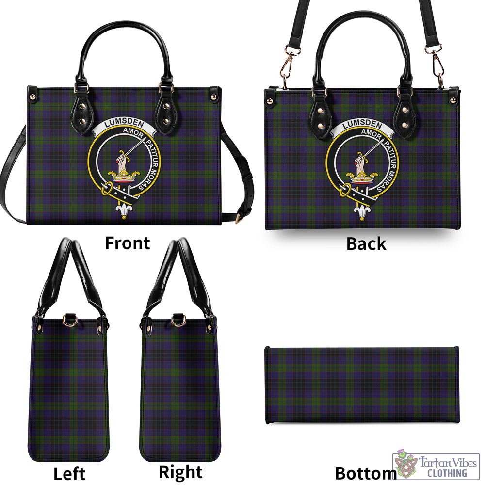 Tartan Vibes Clothing Lumsden Hunting Tartan Luxury Leather Handbags with Family Crest