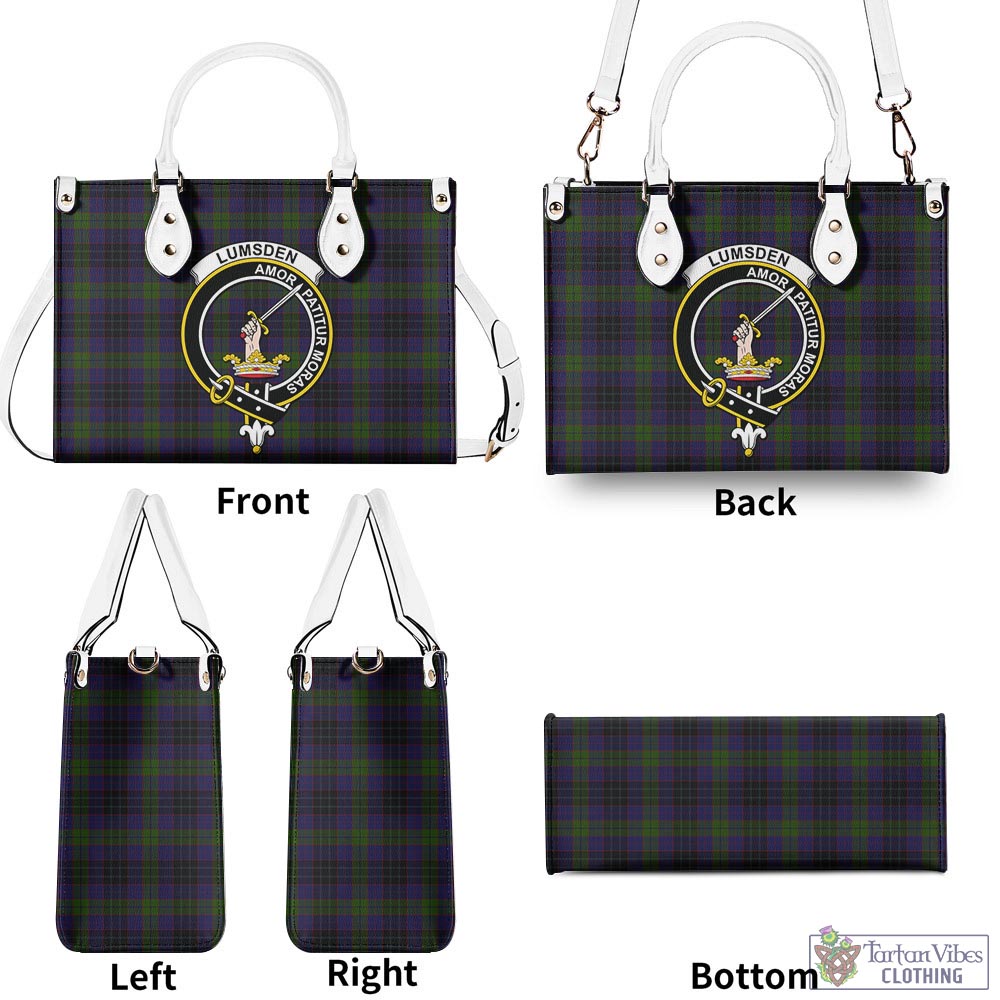 Tartan Vibes Clothing Lumsden Hunting Tartan Luxury Leather Handbags with Family Crest