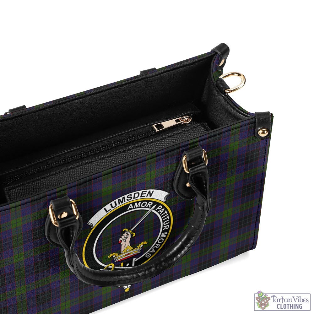 Tartan Vibes Clothing Lumsden Hunting Tartan Luxury Leather Handbags with Family Crest