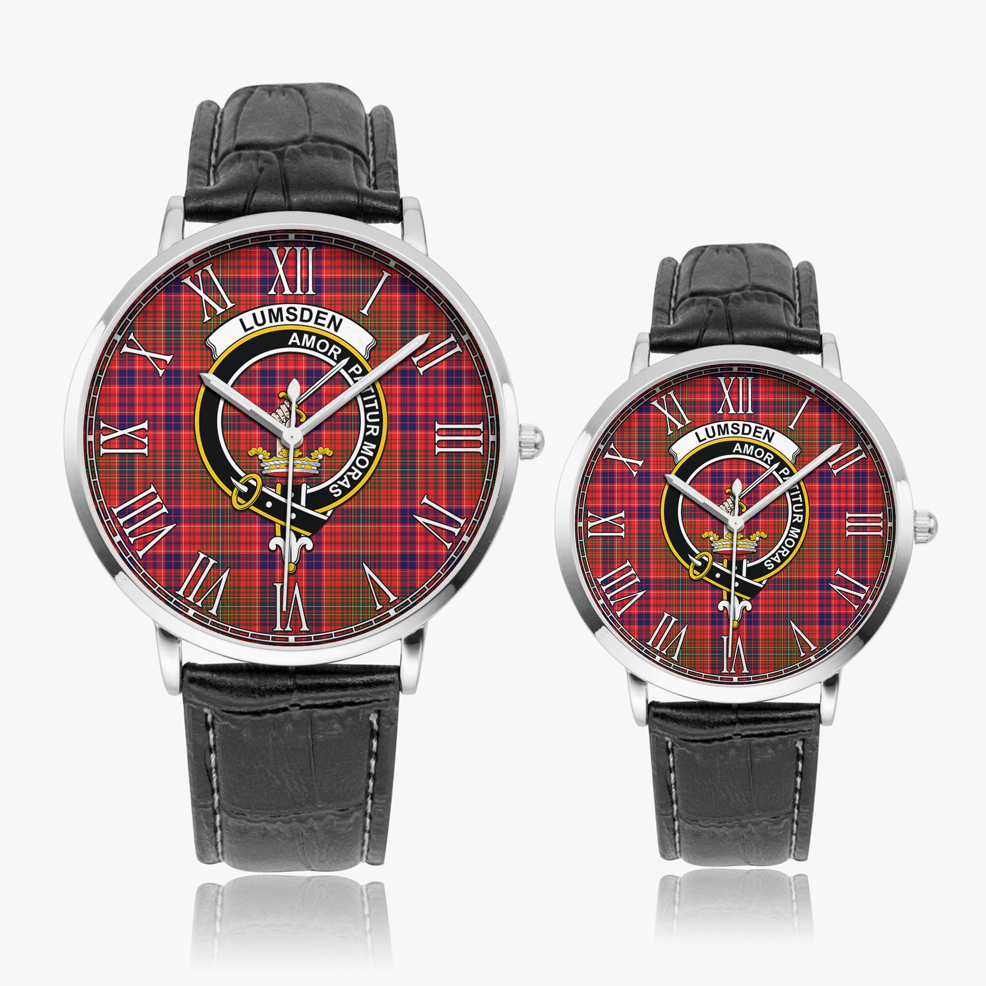 Lumsden Modern Tartan Family Crest Leather Strap Quartz Watch - Tartanvibesclothing