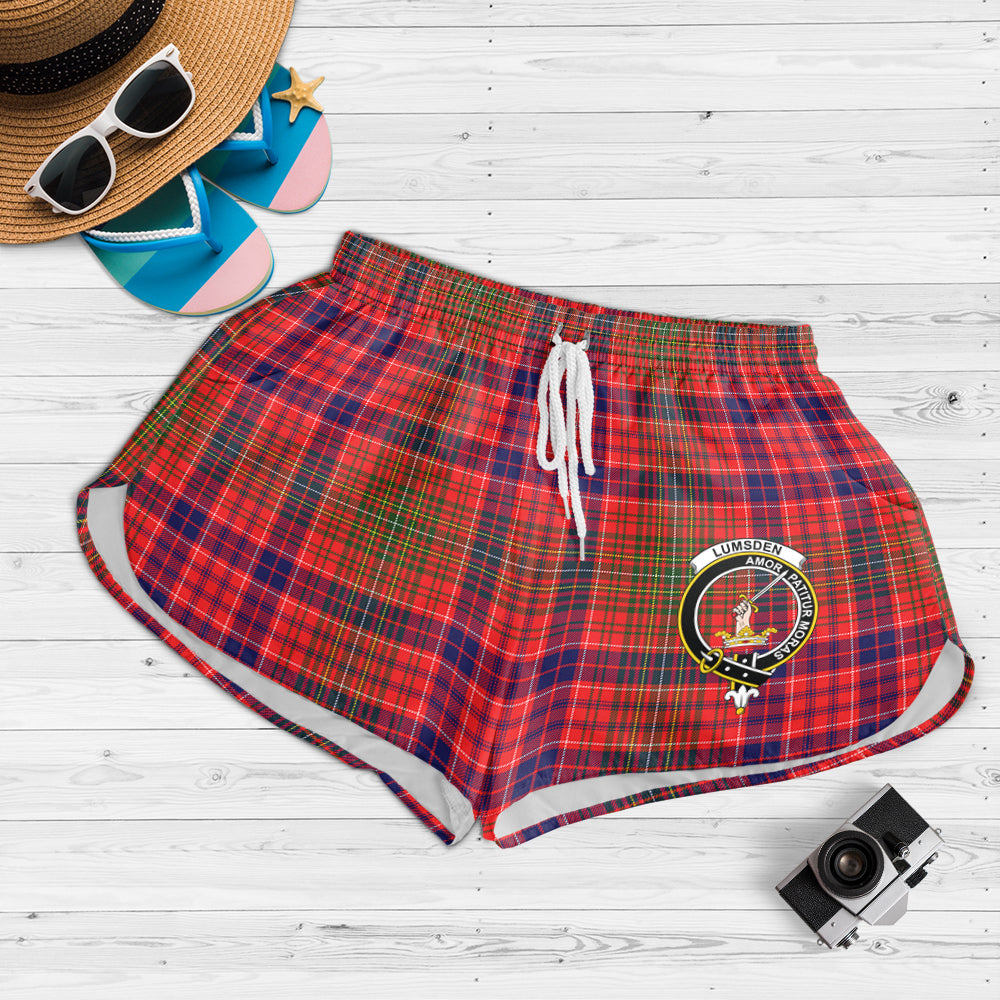 lumsden-modern-tartan-womens-shorts-with-family-crest