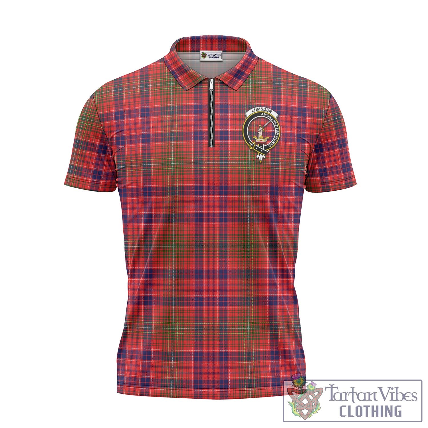 Tartan Vibes Clothing Lumsden Modern Tartan Zipper Polo Shirt with Family Crest