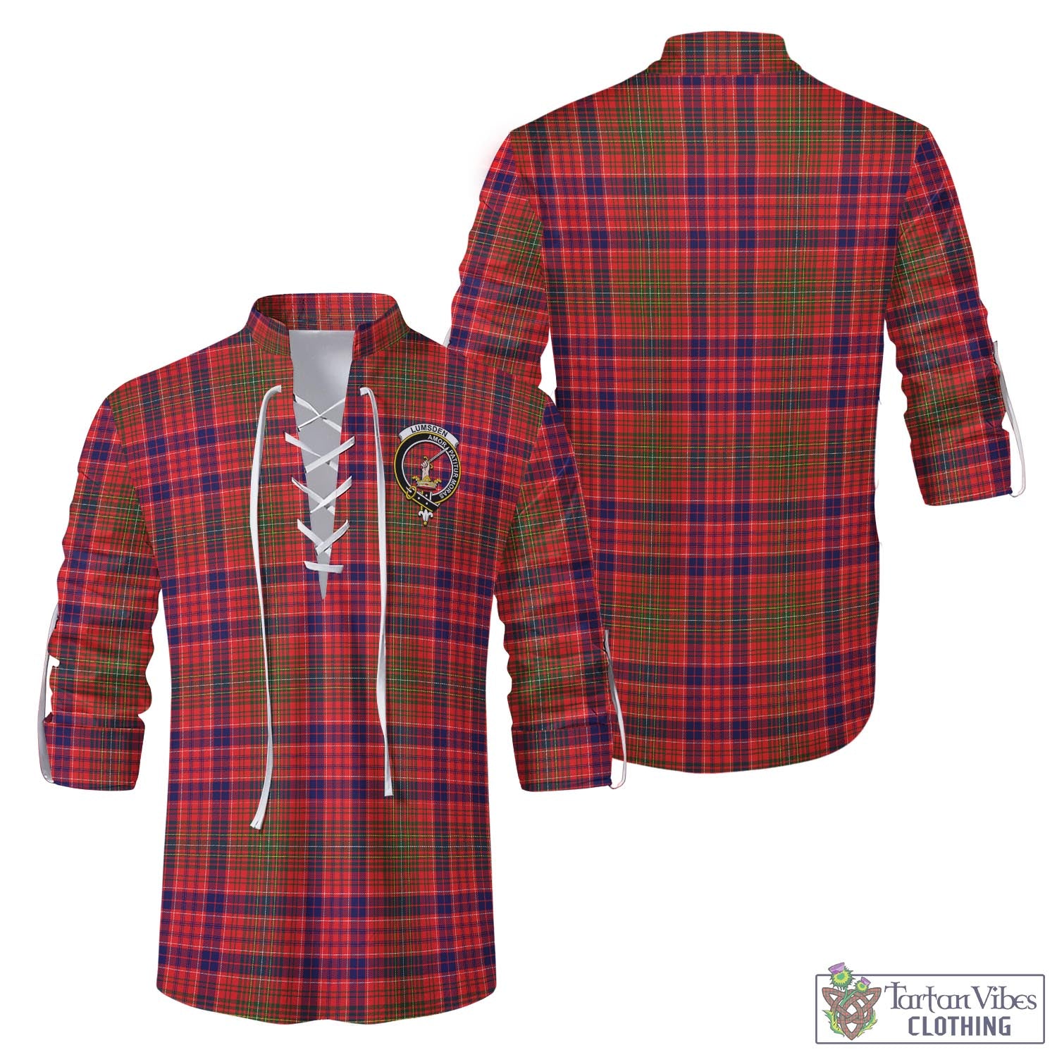Tartan Vibes Clothing Lumsden Modern Tartan Men's Scottish Traditional Jacobite Ghillie Kilt Shirt with Family Crest