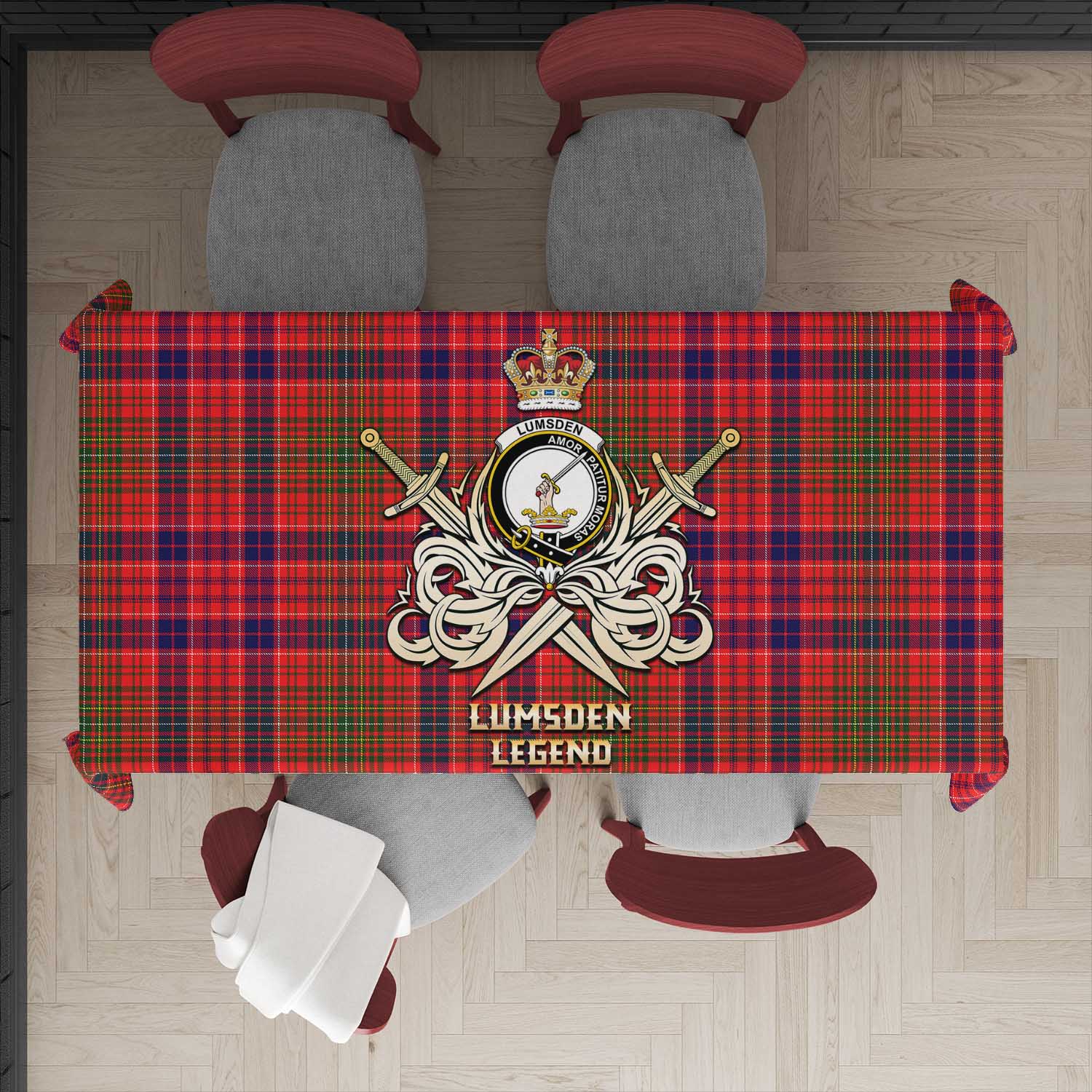 Tartan Vibes Clothing Lumsden Modern Tartan Tablecloth with Clan Crest and the Golden Sword of Courageous Legacy