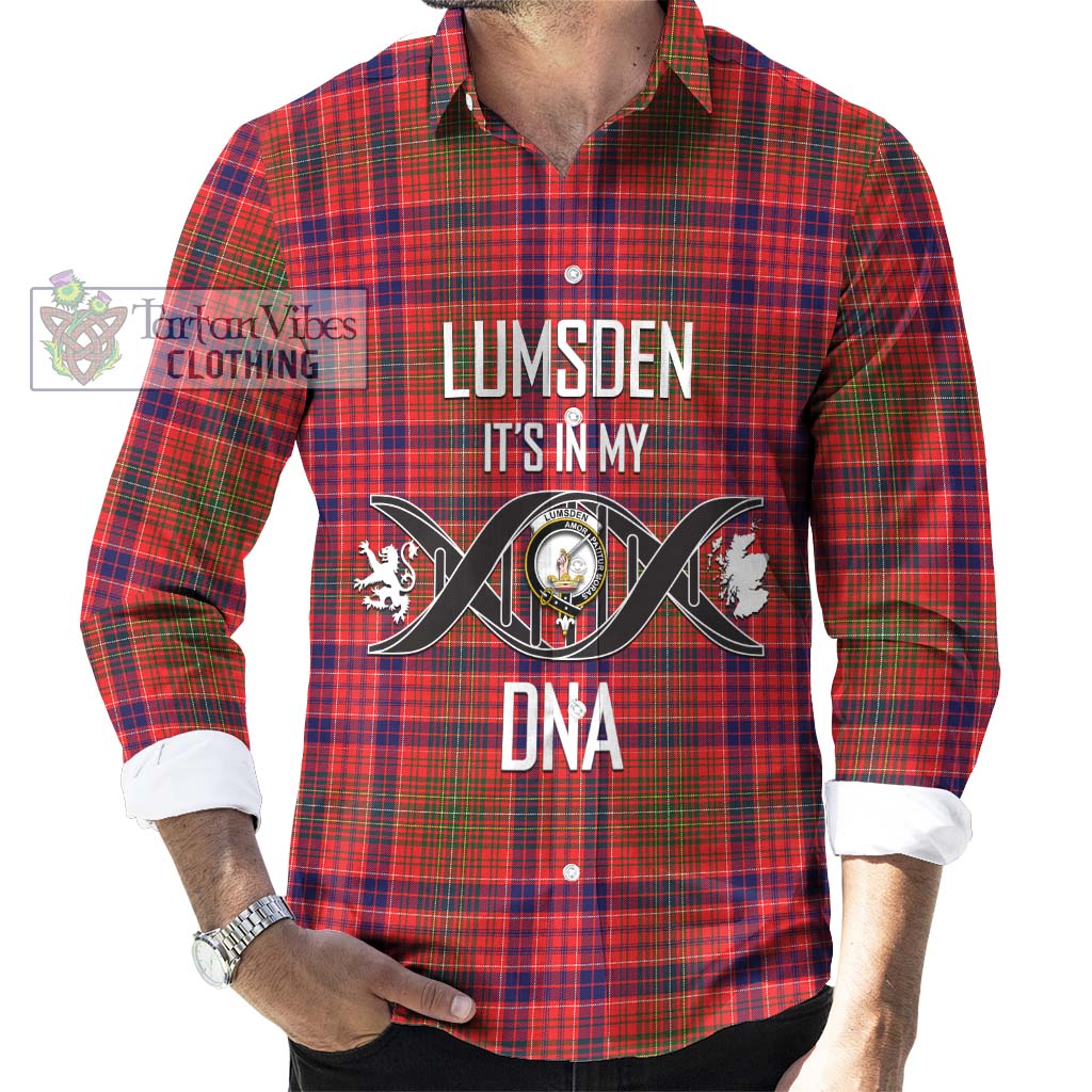 Lumsden Modern Tartan Long Sleeve Button Shirt with Family Crest DNA In Me Style Men's Shirt S - Tartanvibesclothing Shop