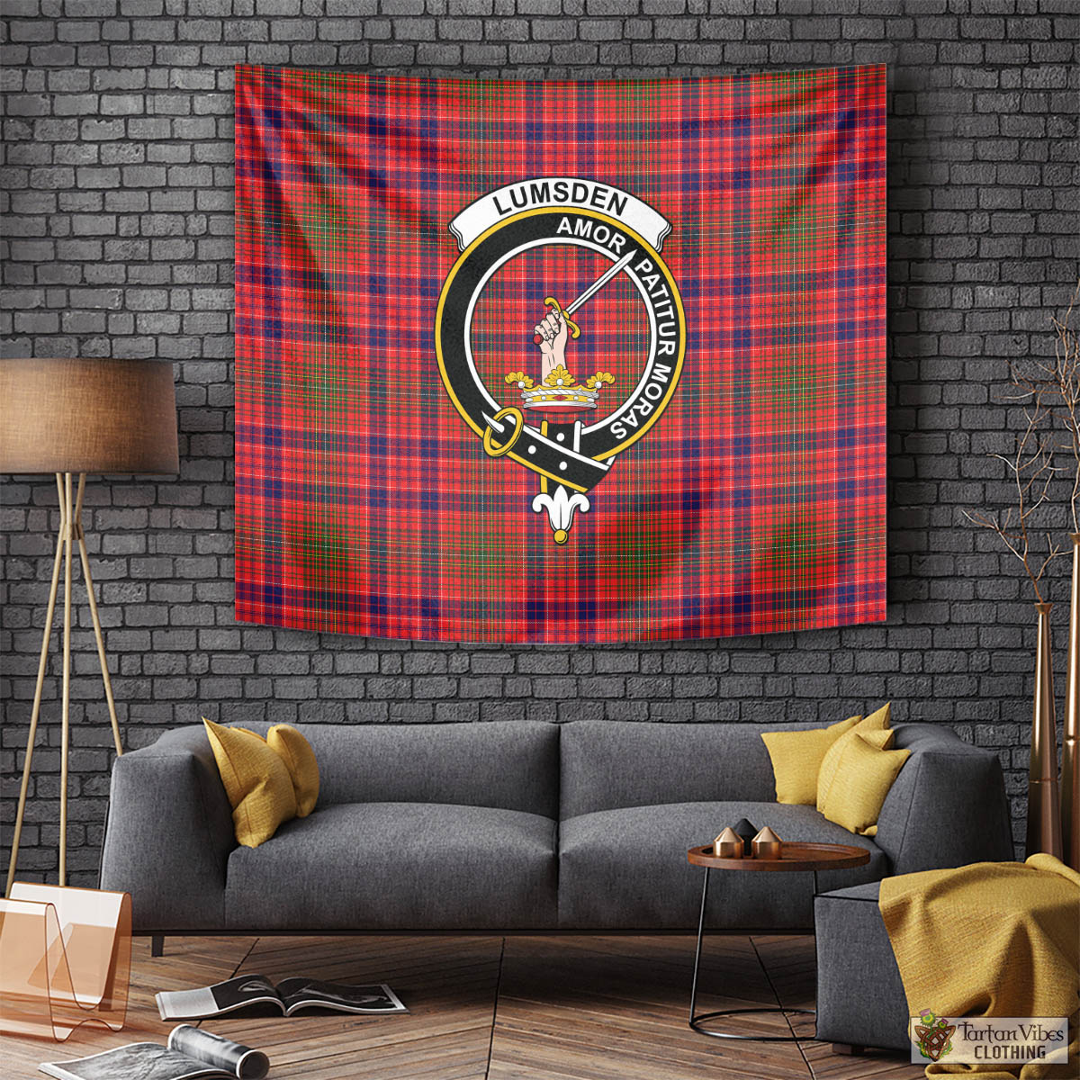 Tartan Vibes Clothing Lumsden Modern Tartan Tapestry Wall Hanging and Home Decor for Room with Family Crest