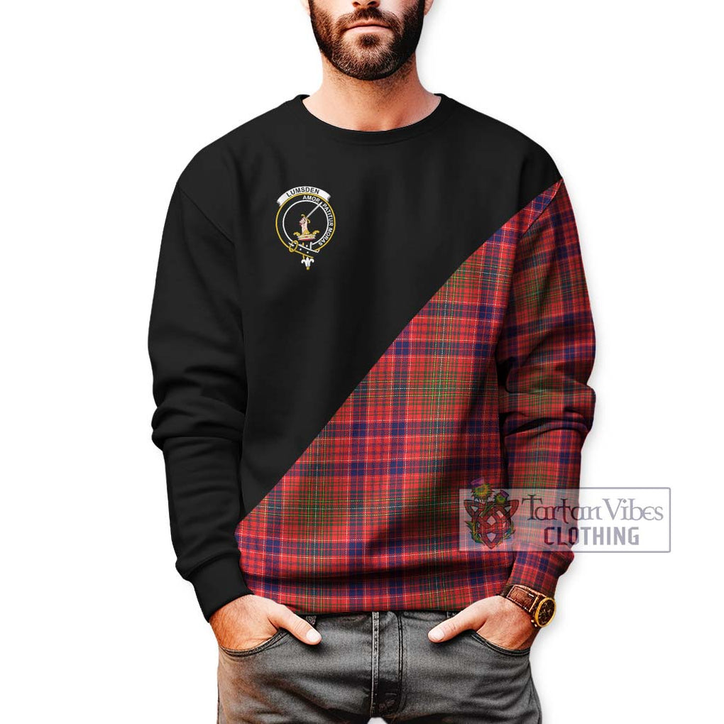 Lumsden Modern Tartan Sweatshirt with Family Crest and Military Logo Style Unisex - Tartanvibesclothing Shop