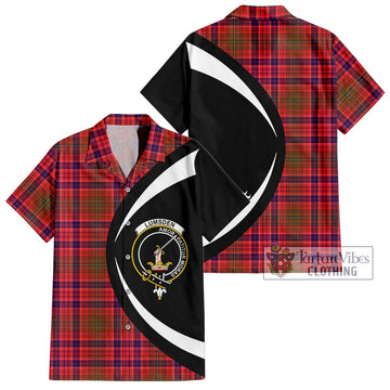 Lumsden Modern Tartan Short Sleeve Button Up with Family Crest Circle Style