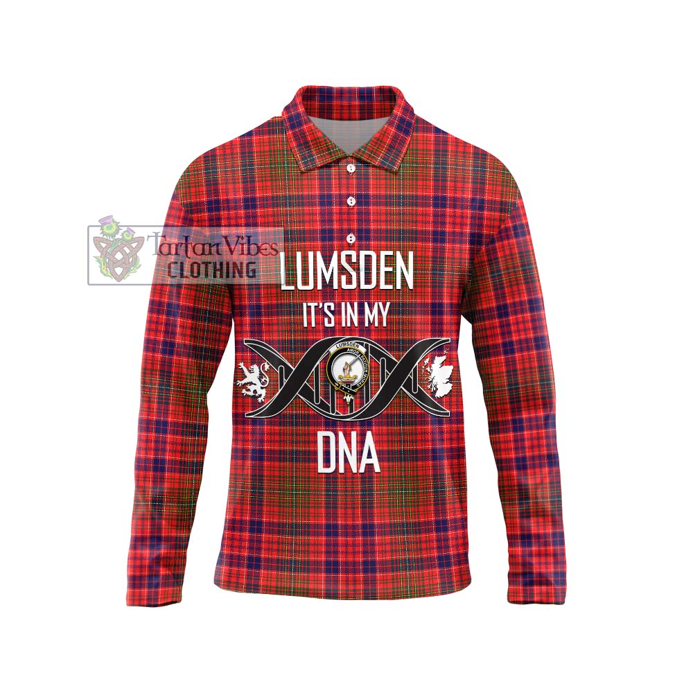 Tartan Vibes Clothing Lumsden Modern Tartan Long Sleeve Polo Shirt with Family Crest DNA In Me Style