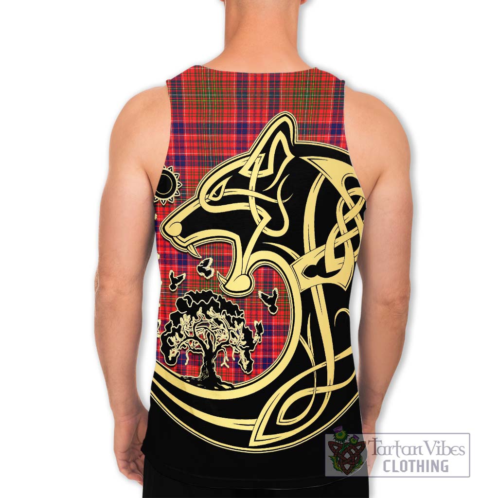 Tartan Vibes Clothing Lumsden Modern Tartan Men's Tank Top with Family Crest Celtic Wolf Style