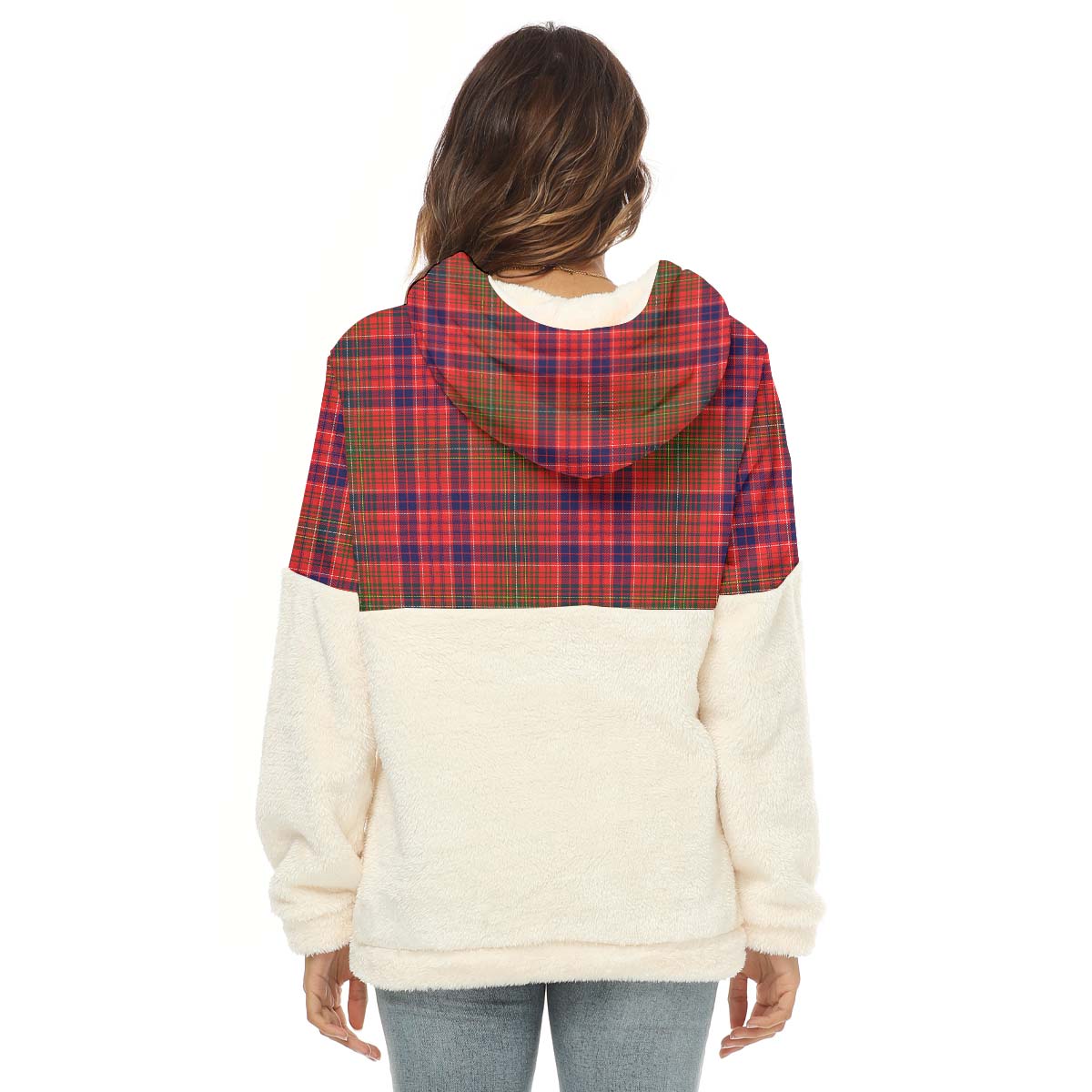 Lumsden Modern Tartan Women's Borg Fleece Hoodie With Half Zip with Family Crest - Tartan Vibes Clothing