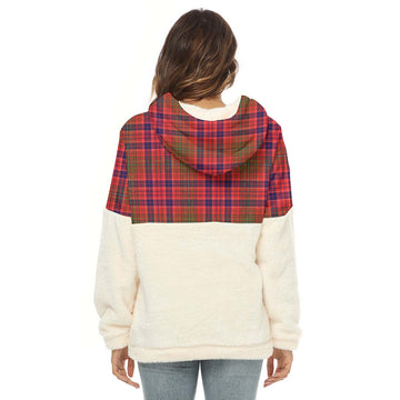 Lumsden Modern Tartan Women's Borg Fleece Hoodie With Half Zip with Family Crest