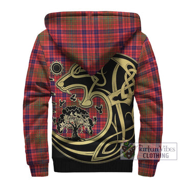Lumsden Modern Tartan Sherpa Hoodie with Family Crest Celtic Wolf Style
