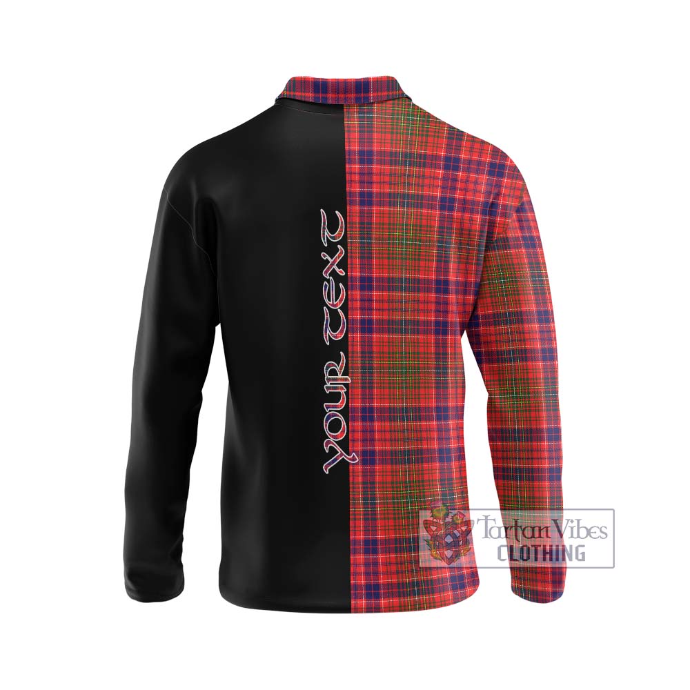 Lumsden Modern Tartan Long Sleeve Polo Shirt with Family Crest and Half Of Me Style - Tartanvibesclothing Shop