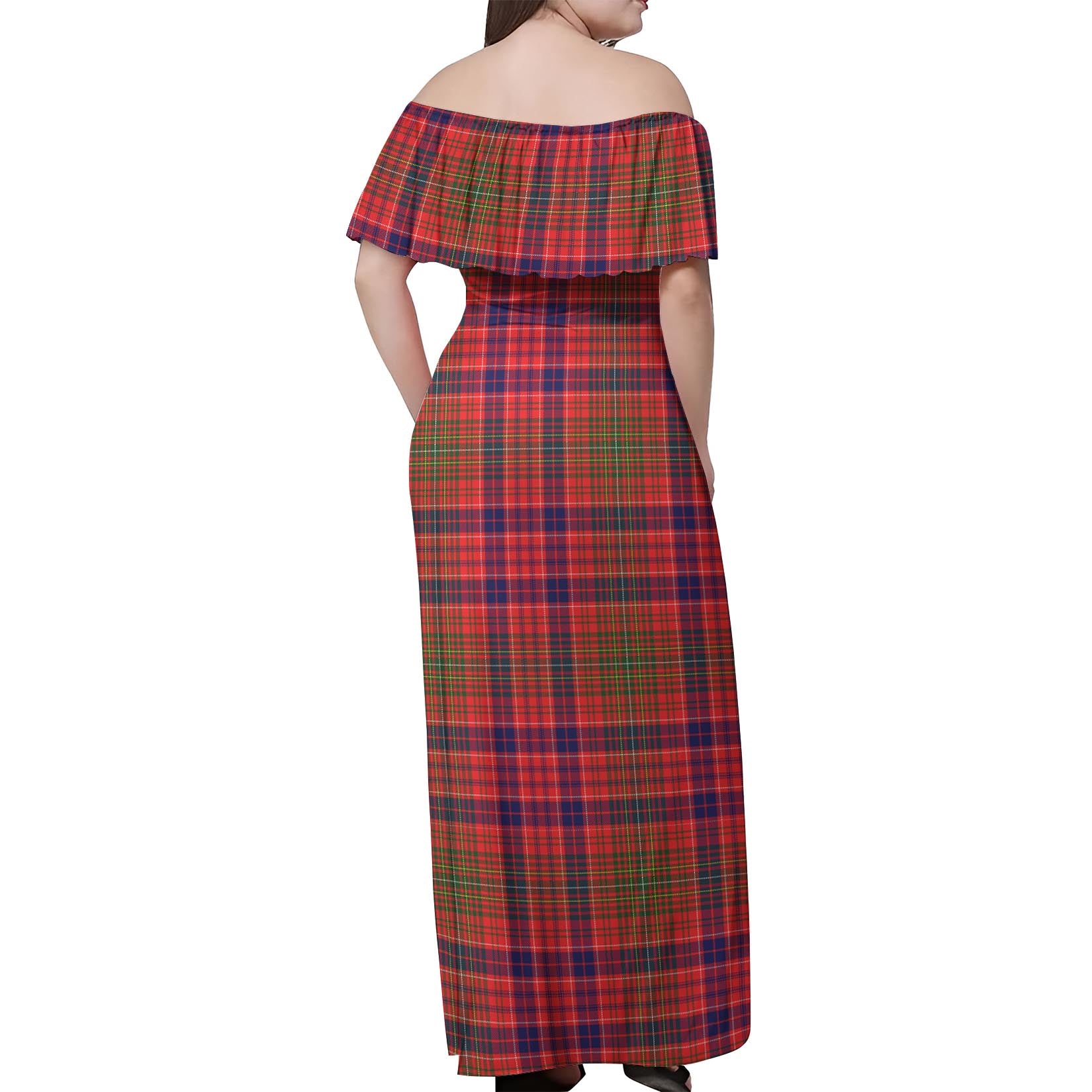 Lumsden Modern Tartan Off Shoulder Long Dress - Tartanvibesclothing