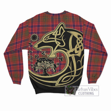 Lumsden Modern Tartan Sweatshirt with Family Crest Celtic Wolf Style