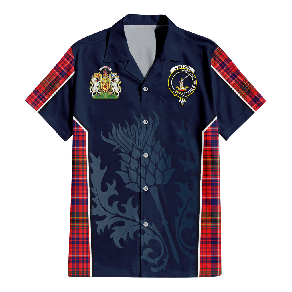 Tartan Vibes Clothing Lumsden Modern Tartan Short Sleeve Button Up Shirt with Family Crest and Scottish Thistle Vibes Sport Style